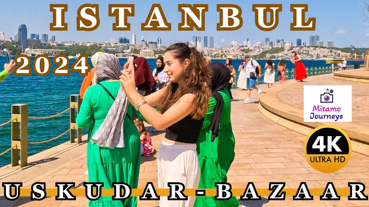 Istanbul Uskudar & Local Bazaar 4K Walking Tour | Seaside Walk, Kiz Kulesi, Food Markets  | Aug 2024