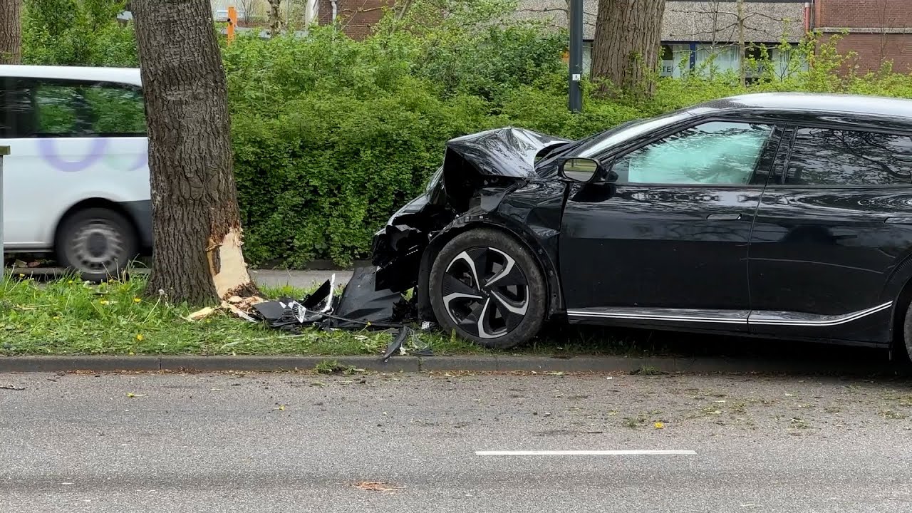 Auto klapt op boom in Schiedam
