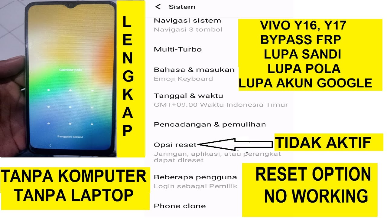 Cara Bypass Frp Hp Vivo Y16, Y17 Lupa Pola Dan Akun Google Dengan Kasus Reset Options Tidak Fungsi
