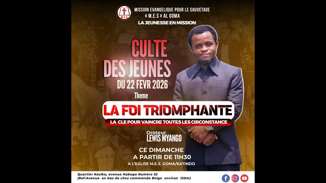 CULTE DES JEUNES DU 22 FEVRIER 2026 | AVEC PAPA LEWIS MYANGO