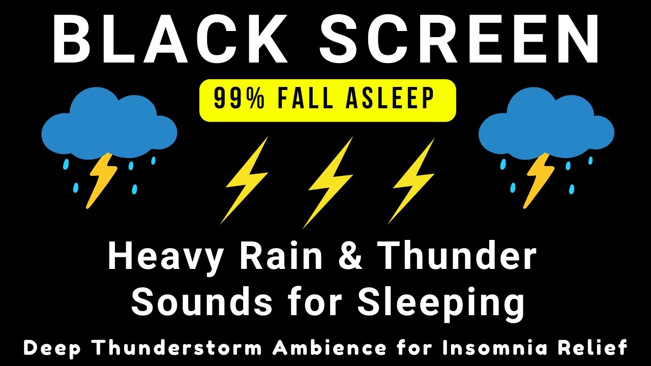 🔴Heavy Rain and Thunder Sounds for Sleeping - Black Screen | Thunderstorm Ambience to Fall Asleep
