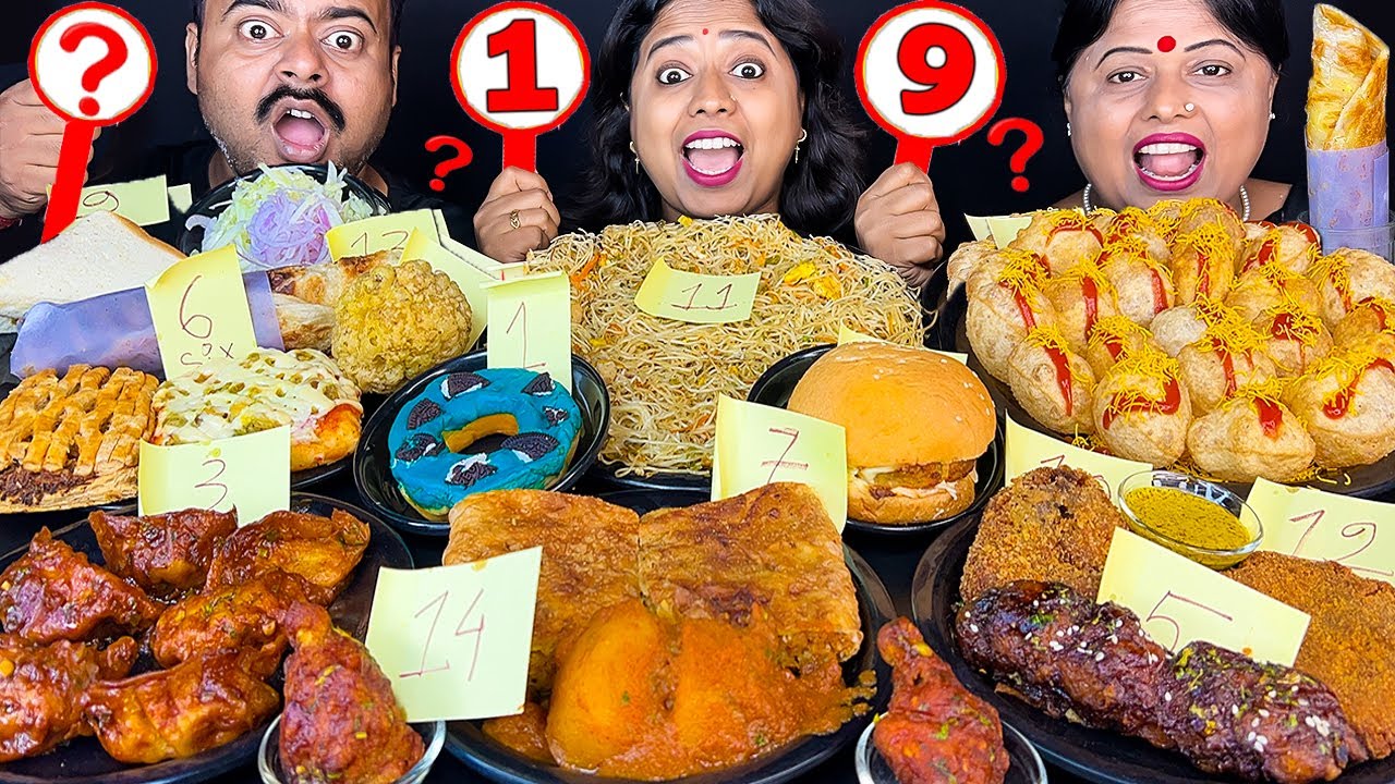 LUCKY NUMBER CHALLENGE - Fuchka,Noodles,Pizza,Burger,EggRoll,Chili Momo Street Food Eating Challenge