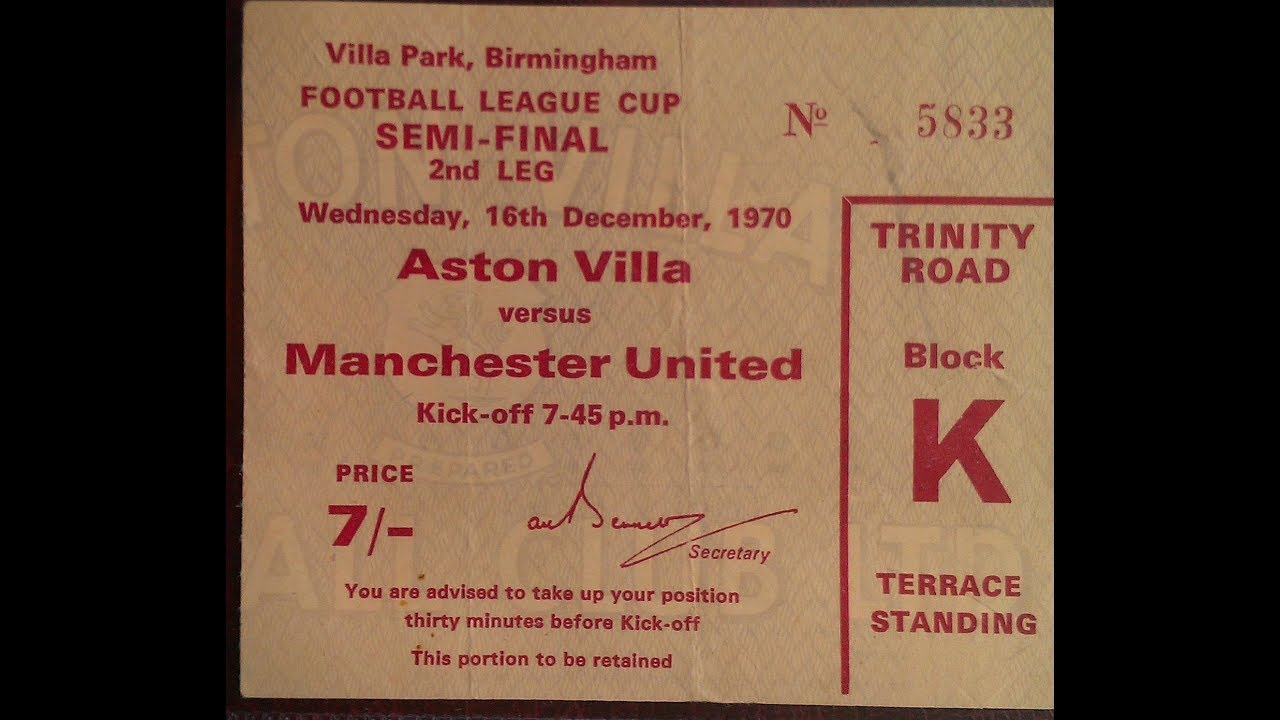 Aston Villa 2 Manchester Utd 1 - League Cup Semi Final 2nd Leg  - 23rd Dec 1970