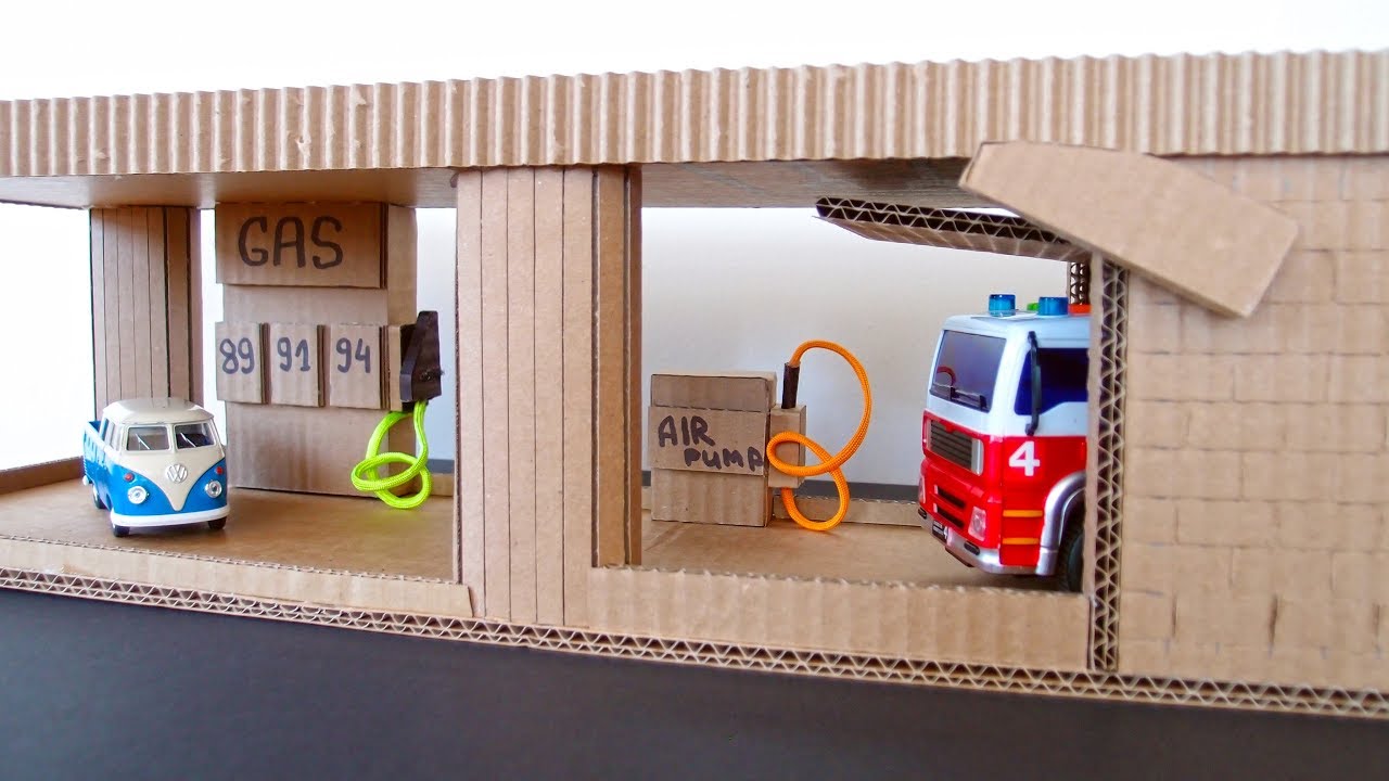 How to make a Cardboard Car Garage Gas Station 4-th level