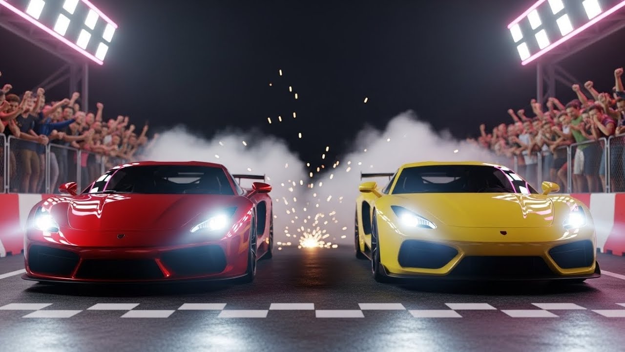 Two Supercars One Race 🏁 Red vs Yellow Boost Base | Epic Street Racing |#cr7 #cars #racing #viral