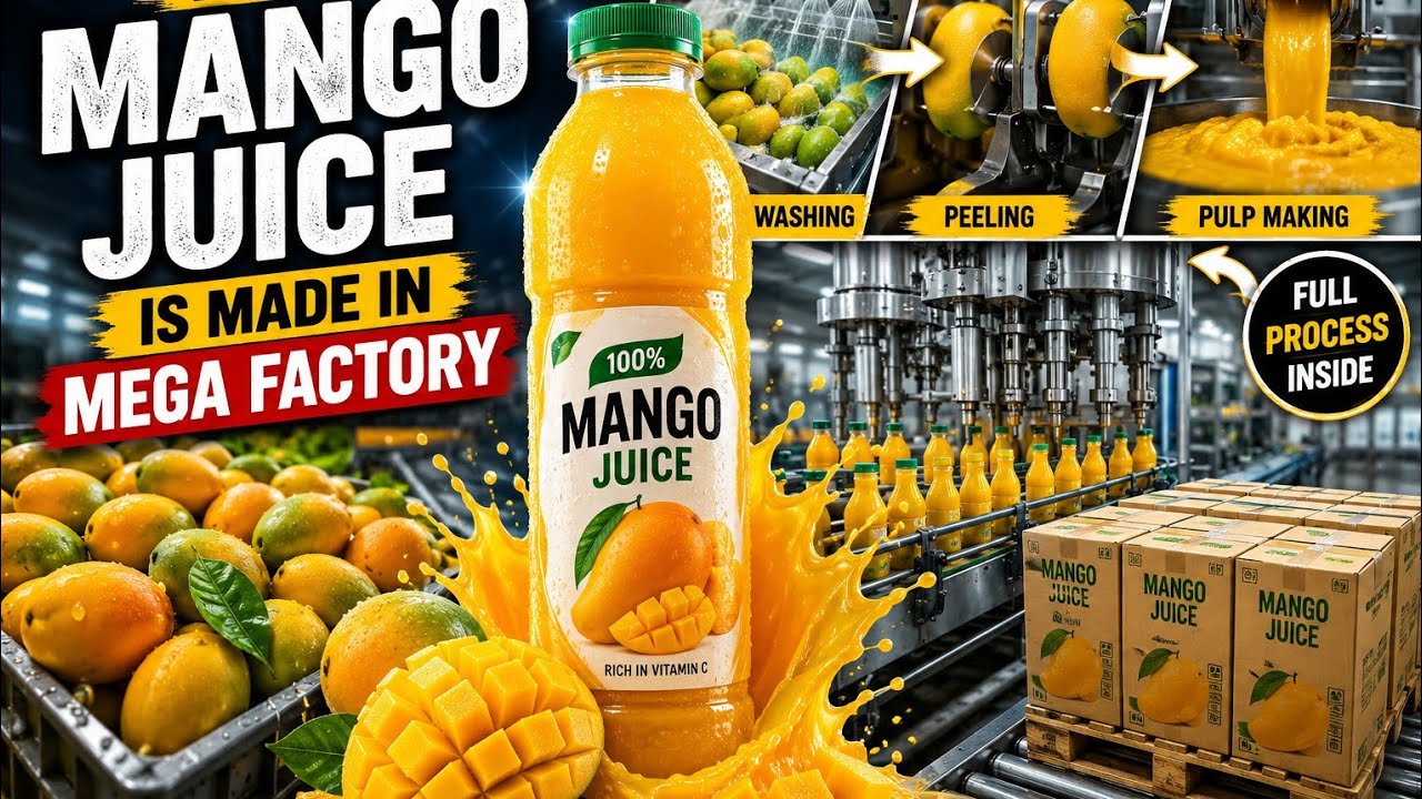 This is how from mango to juice in bottles full process 