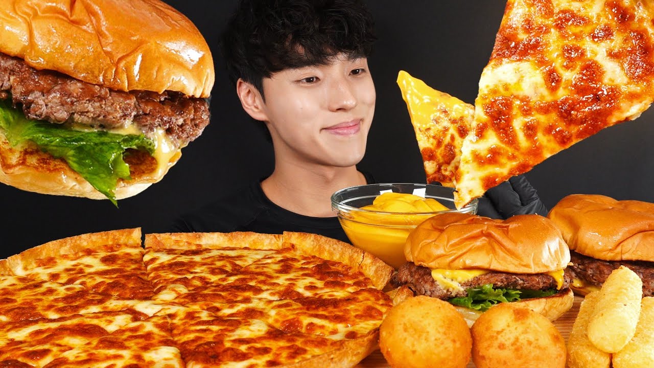 치즈피자 치즈버거 치즈 소스에 듬뿍 찍어 먹기! 치즈스틱 치즈볼까지 CHEESE PIZZA & CHEESE BURGER MUKBANG ASMR 피자 햄버거 먹방