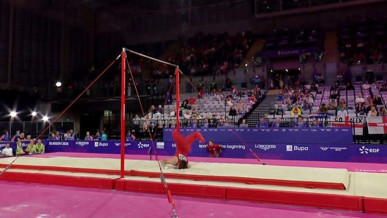 Horrified incident Gabriel Langton injured fall down on face from high bar during Artistic Gymnastic