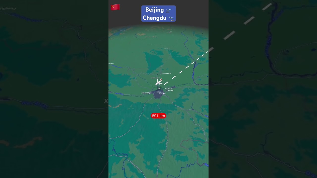 Flight from Beijing to Chengdu ✈️ #airline #travelroutes #map