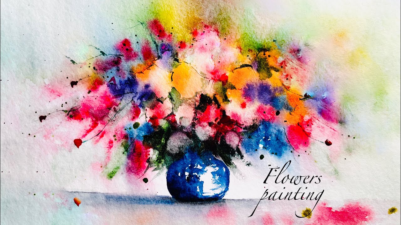 pot painting . easy watercolor painting . relaxing and colorful