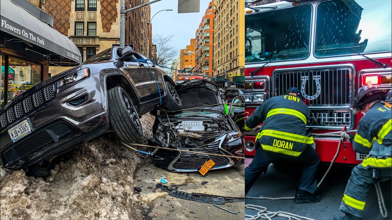 CRAZY Driver Parks Car on TOP of ANOTHER! Parking Gone Wrong - FDNY Pre-Arrival Response [Box 1127]