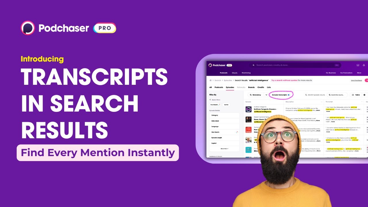 Podcast Episode Transcripts Now Live in Podchaser Search