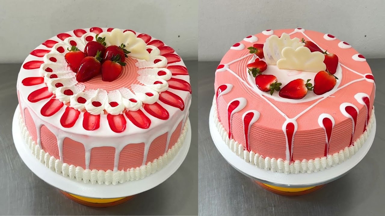 como decorar tortas con crema de frutilla y frutilla facil y sencillo