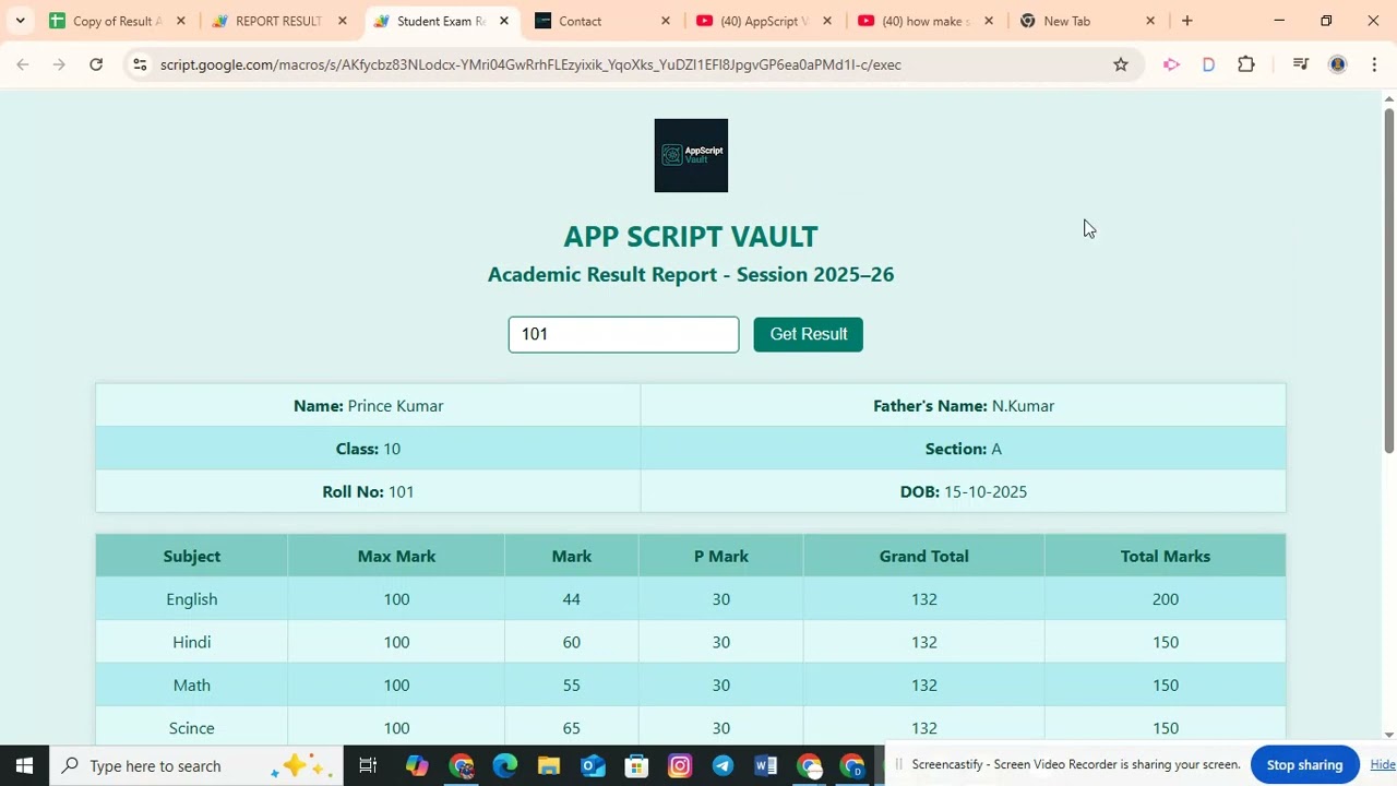 how make a online result & report card system google sheet & web app script use II #result #coding