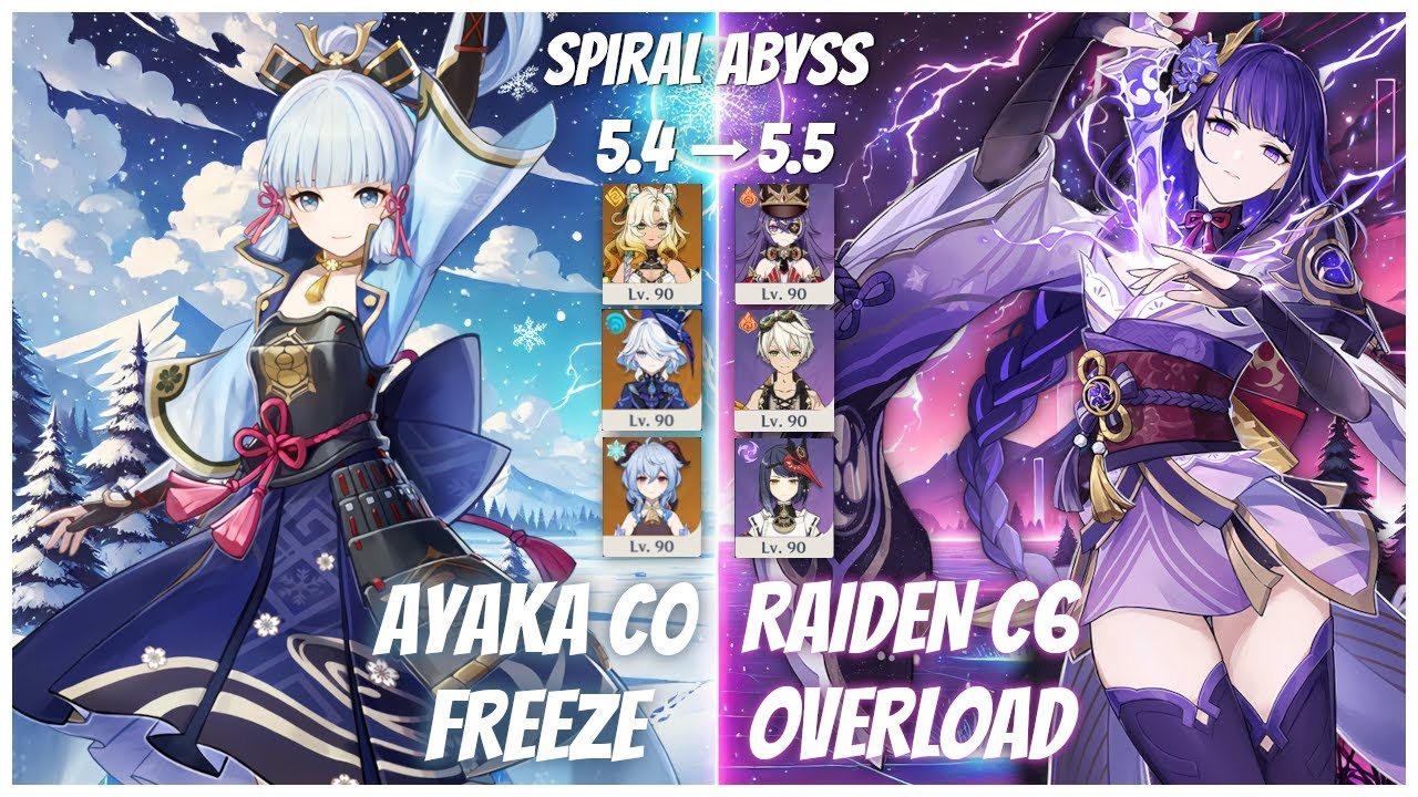 New Spiral Abyss 5.4 - 5.5 | Ayaka C0 Freeze & Raiden C6 Overload | Genshin Impact