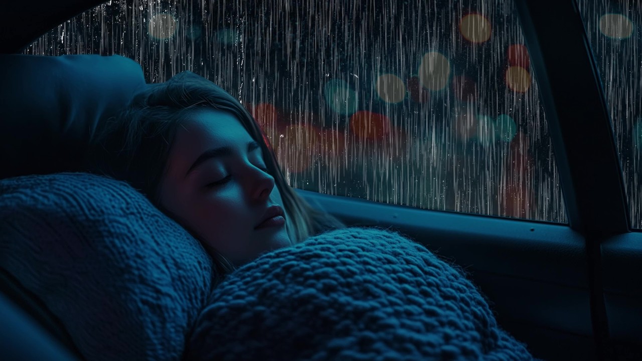 Deep Sleep Therapy with Heavy Rainstorm & Powerful Thunder on Car in Rainforest at Night