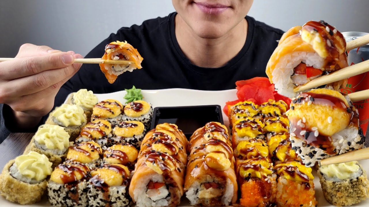 EATING 🥢🍣SUSHI ROLLS BIG SET MUKBANG ASMR