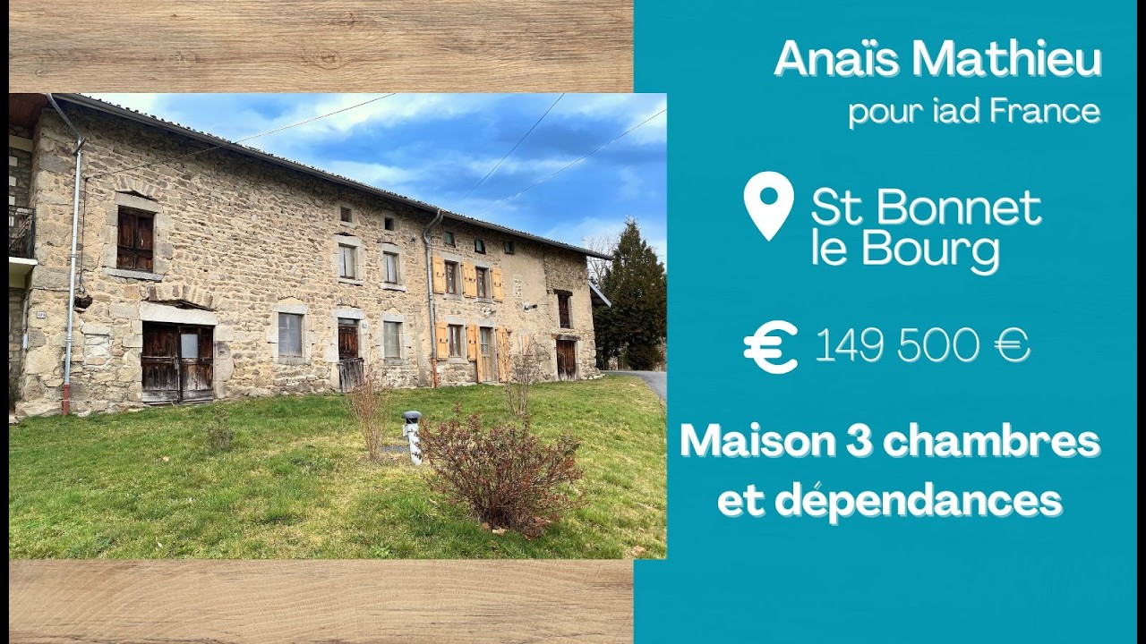 Maison rénovée avec 3 chambres et terrain. Garage, dépendances et mais à rénover.