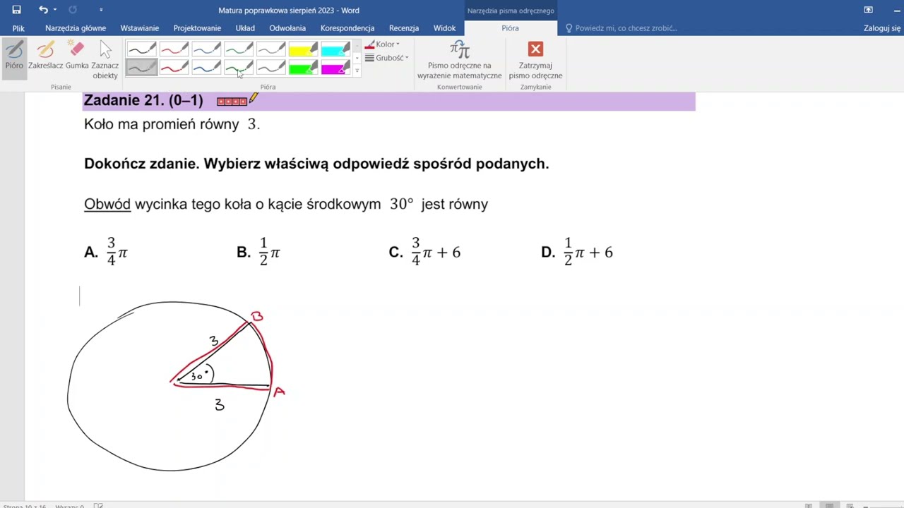 Matura poprawkowa z matematyki sierpień 2023 poziom podstawowy zadanie 21
