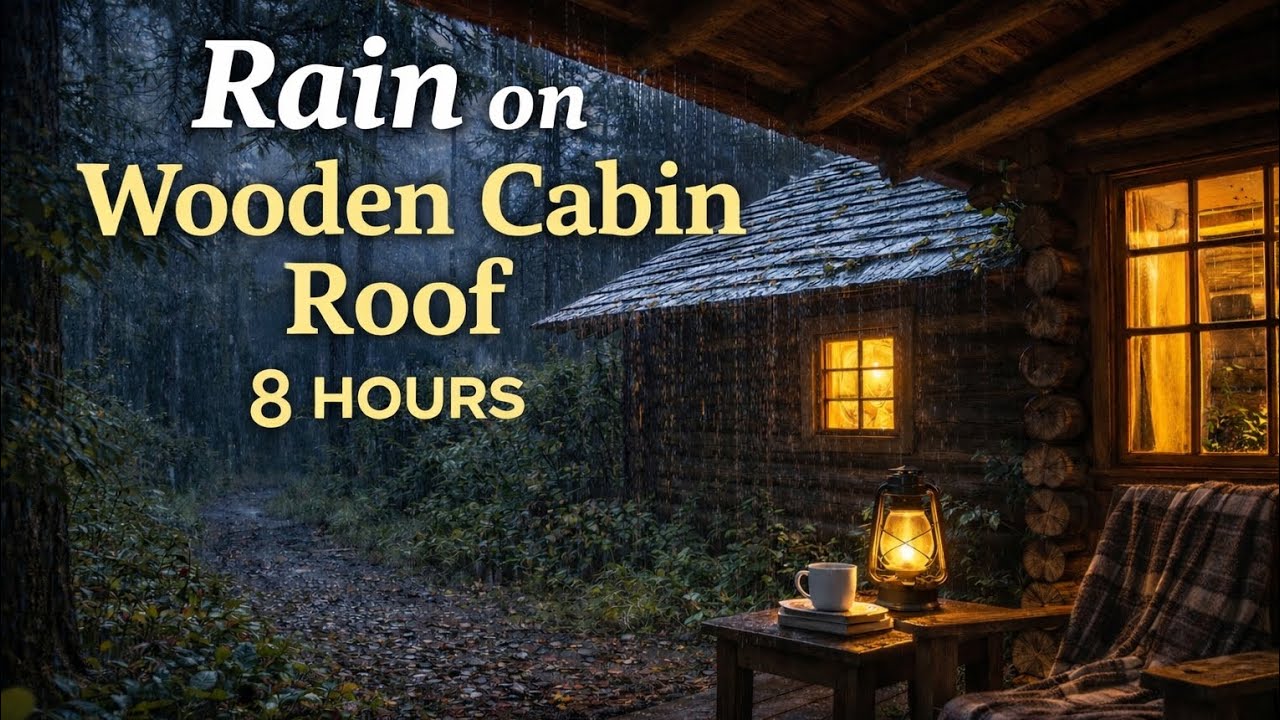 8 Hours Gentle Rain on a Cabin Roof | Calm Night Ambience for Sleep & Relaxation