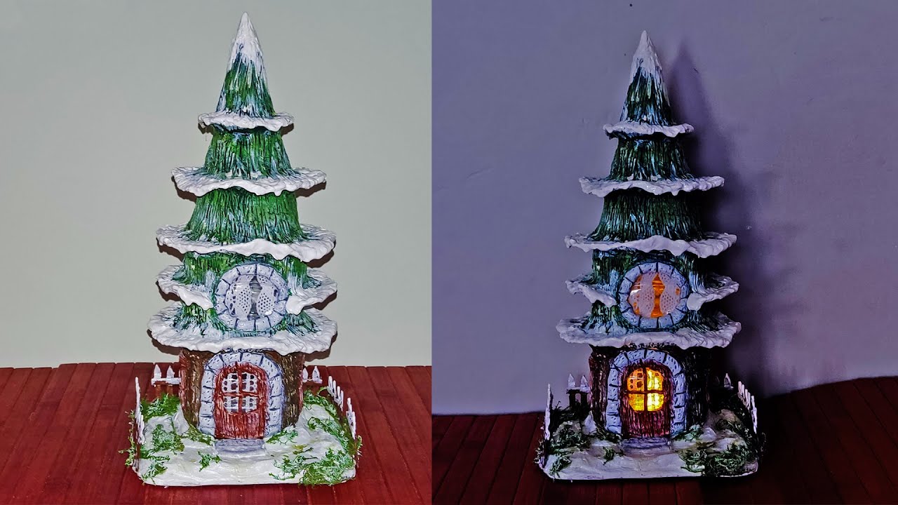 DIY FAIRY CHRISTMAS HOUSE USING A BOTTLE AND CARDBOARD
