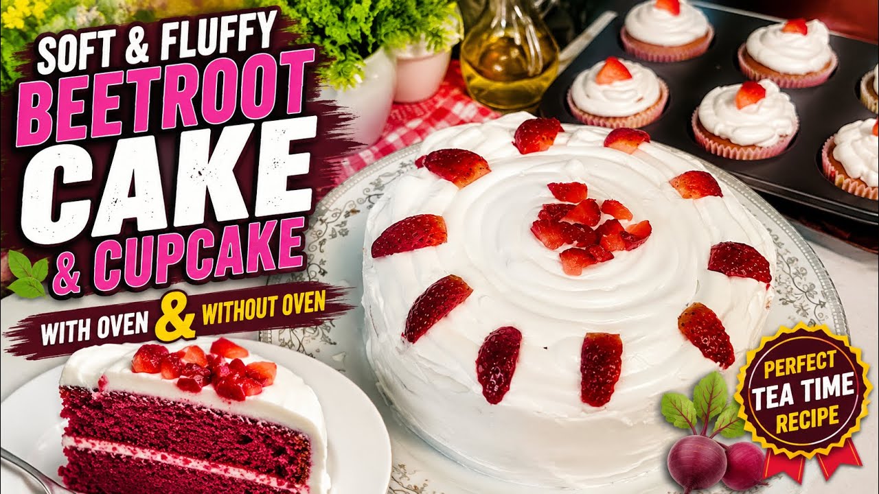 Healthy Cake 🎂 That Tastes Like Bakery ! Soft & Moist Beetroot 🫐 Cake with Fresh Strawberry Topping 