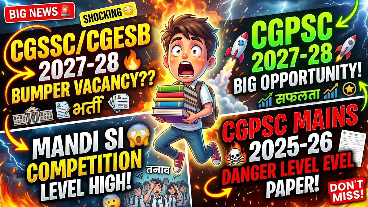 Latest update on upcoming vacancy of cgpsc cgvyapam in 2026/27/28 JE,acf,ri,hw,adeo,teacher etc