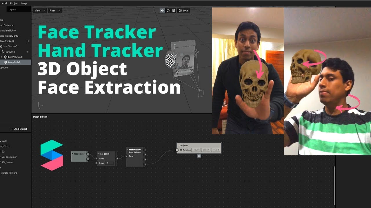 Spark AR Objeto 3D sigue movimiento Face Tracker | Hand tracker