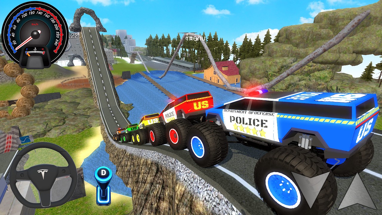 Impossible Driving Police Tesla Cybertruck Monster Trucks #1 - Extreme Racing Car - Android Gameplay