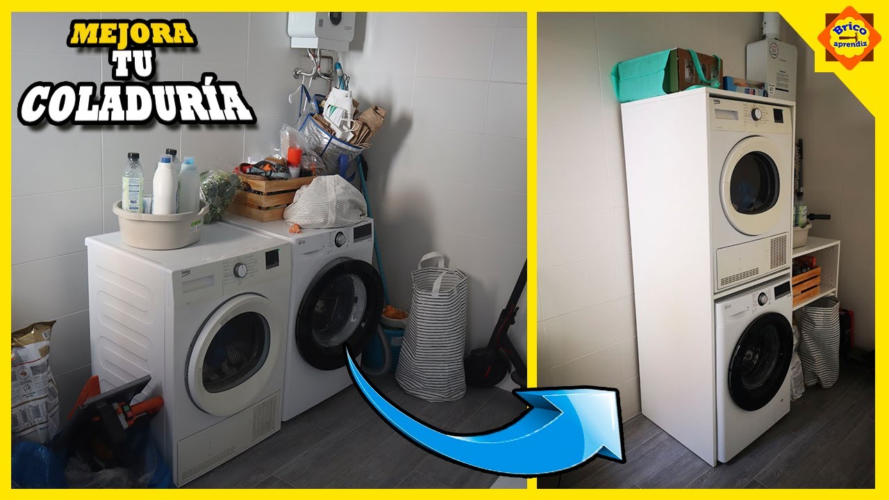 Idea de un MUEBLE para la COLADURÍA con Lavadora y Secadora EN TORRE – MUY FÁCIL