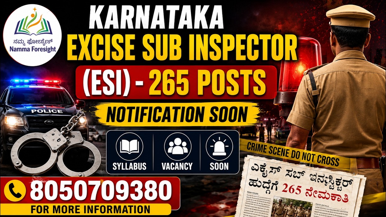 Karnataka Excise Sub Inspector (ESI) Recruitment 2026 | 265 Posts | Eligibility, Syllabus, | KPSC