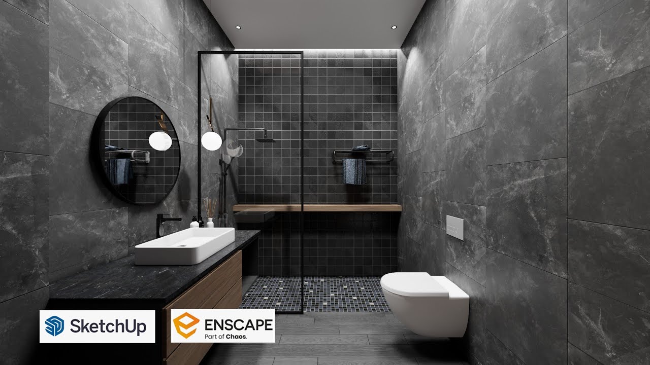 Sketchup interior design #79 Make a dark bathroom  and ensncape render