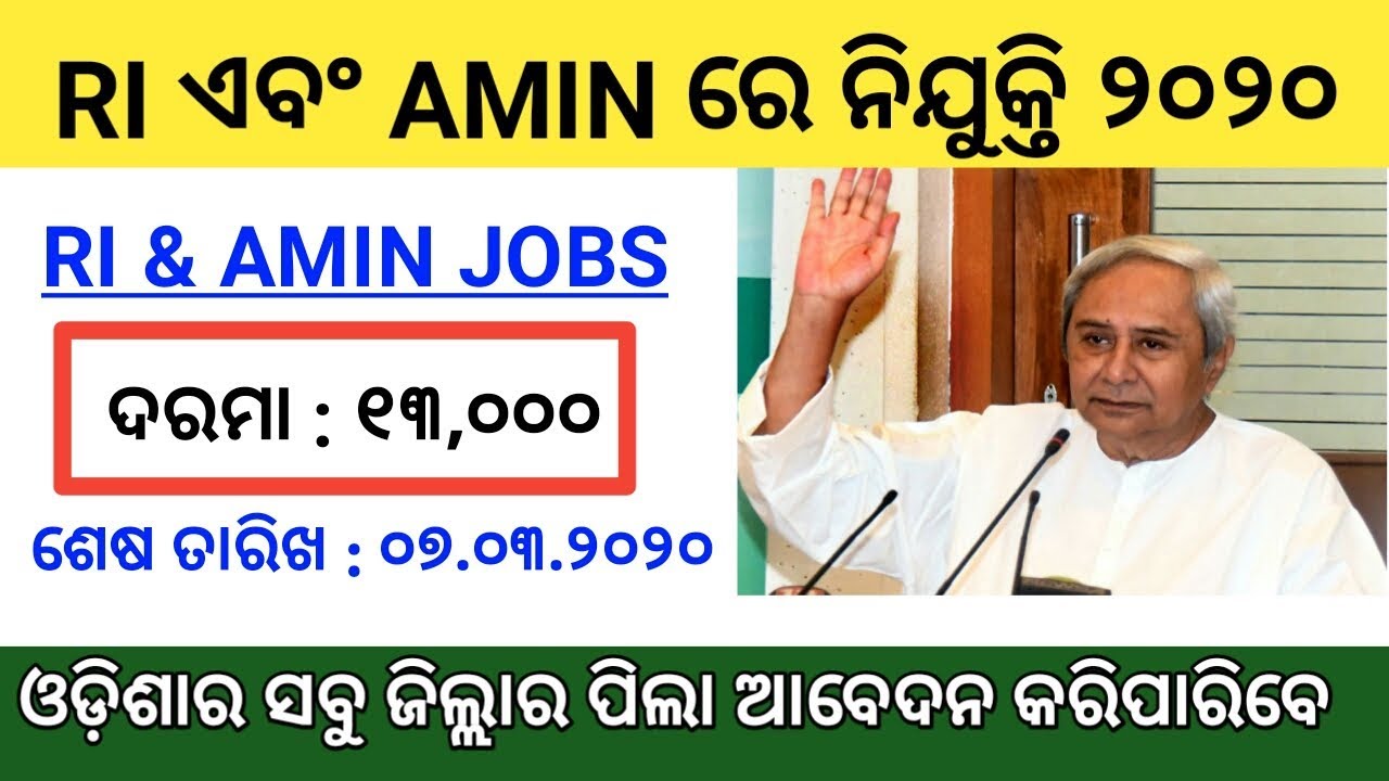 RI & AMIN Recruitment 2020 ! Odisha RI and AMIN jobs recruitment 2020 ! Odisha Job !