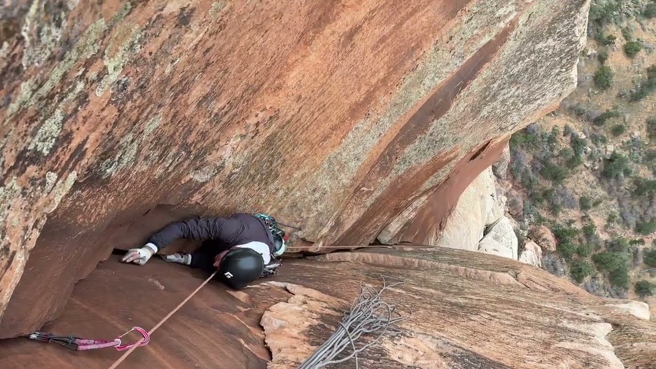 Pitch 6 of Silmaril (5.12a or 5.11 C1, 9p), The Watchman, Zion, UT