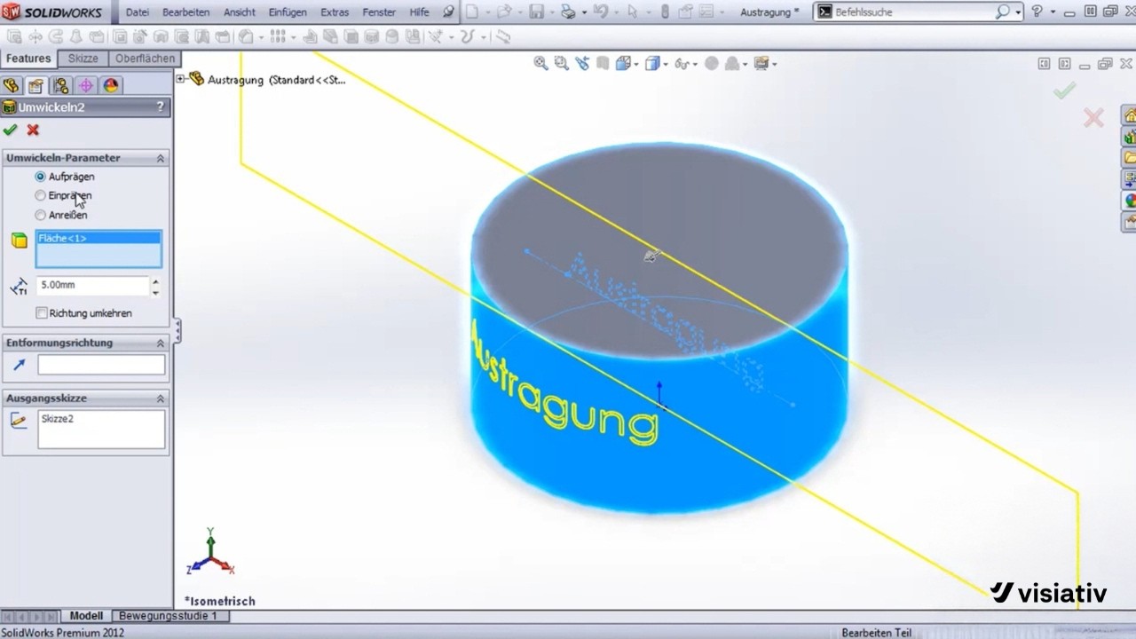 Schrift austragen - SOLIDWORKS Video Tutorial (deutsch)