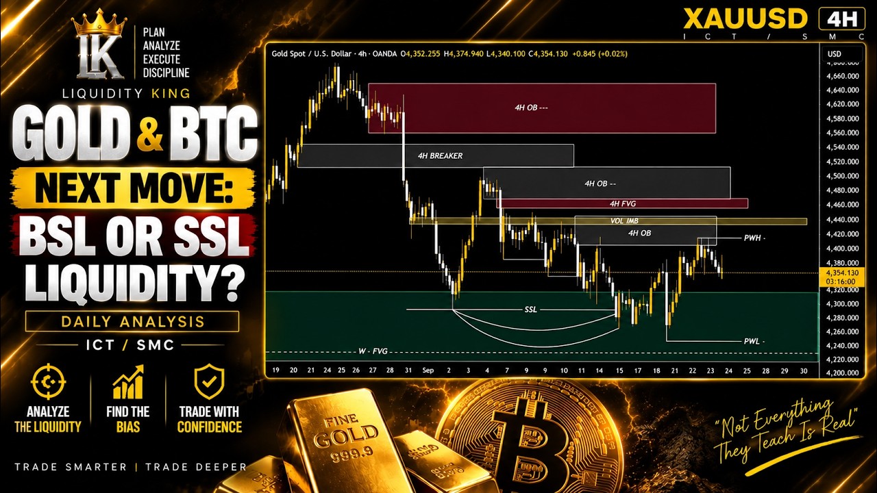 GOLD & BTC NEXT MOVE: BSL OR SSL LIQUIDITY? | Daily Analysis | ICT/SMC