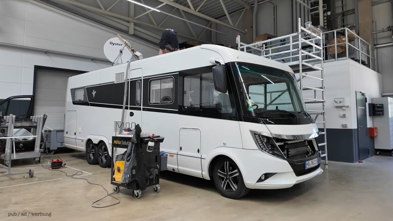 WOHNMOBIL GFK DACH komplett kaputt Niesmann & Bischoff Polyurea Hagelschaden Risse Instandsetzung