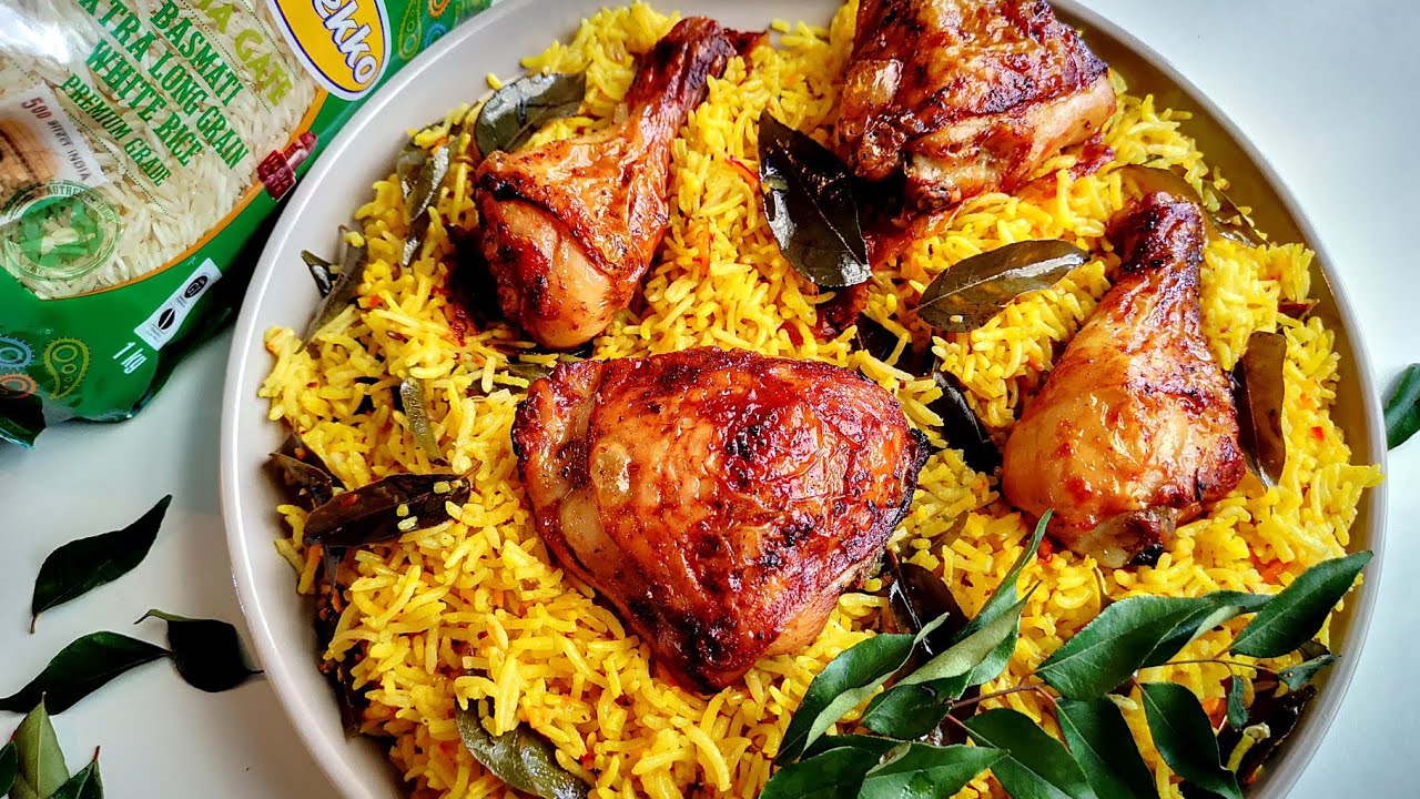 Curry leaf, Ginger and Saffron rice with Roasted chicken.