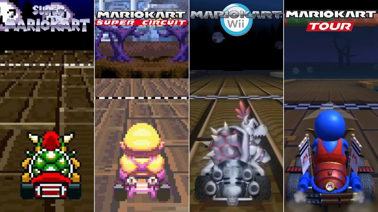 Evolution Of SNES Ghost Valley 2 Course In Mario Kart Games [1992-2022]