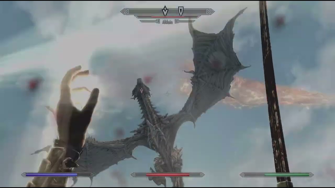 Skyrim: Using combo of healing, Dragonrend, and one-handed weaponry (dragonbane) to fight Alduin 