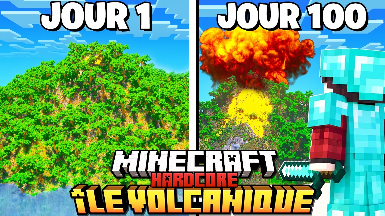 J'ai Survécu 100 JOURS sur une ÎLE VOLCANIQUE Hardcore sur Minecraft !