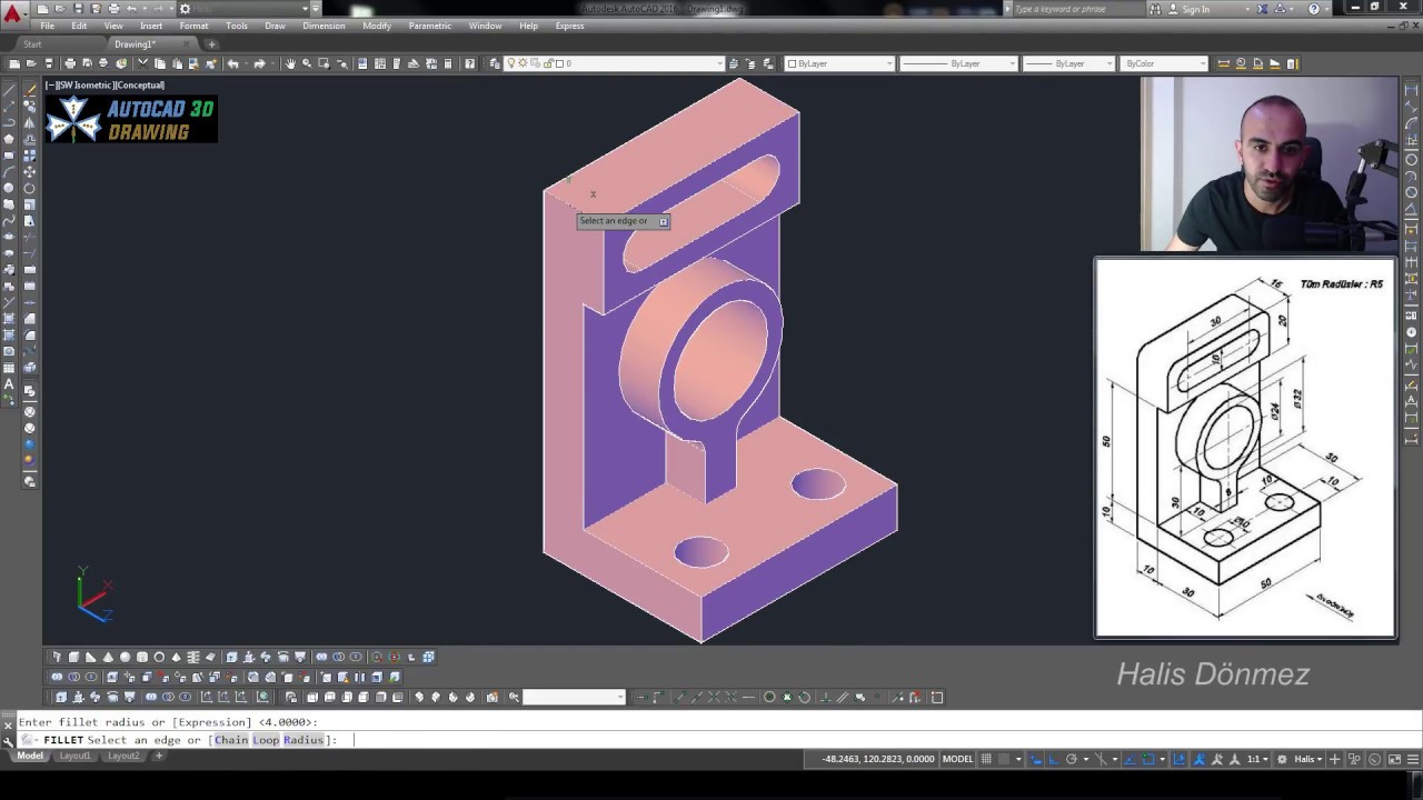 AutoCAD Eğitimi 3 Boyutlu Katı Model Tasarlamak #013 - Autocad &Ccedil;izimleri  boyut (T&uuml;rk&ccedil;e)