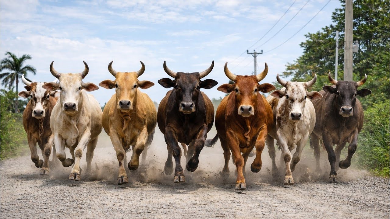Accompanying a herd of cows who were happily running down the hill towards the wide grasslands
