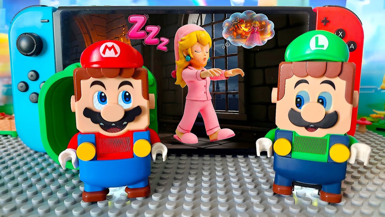 Princess Peach is walking in her sleep!😴 Lego Mario & Luigi go after her into Nintendo! #legomario