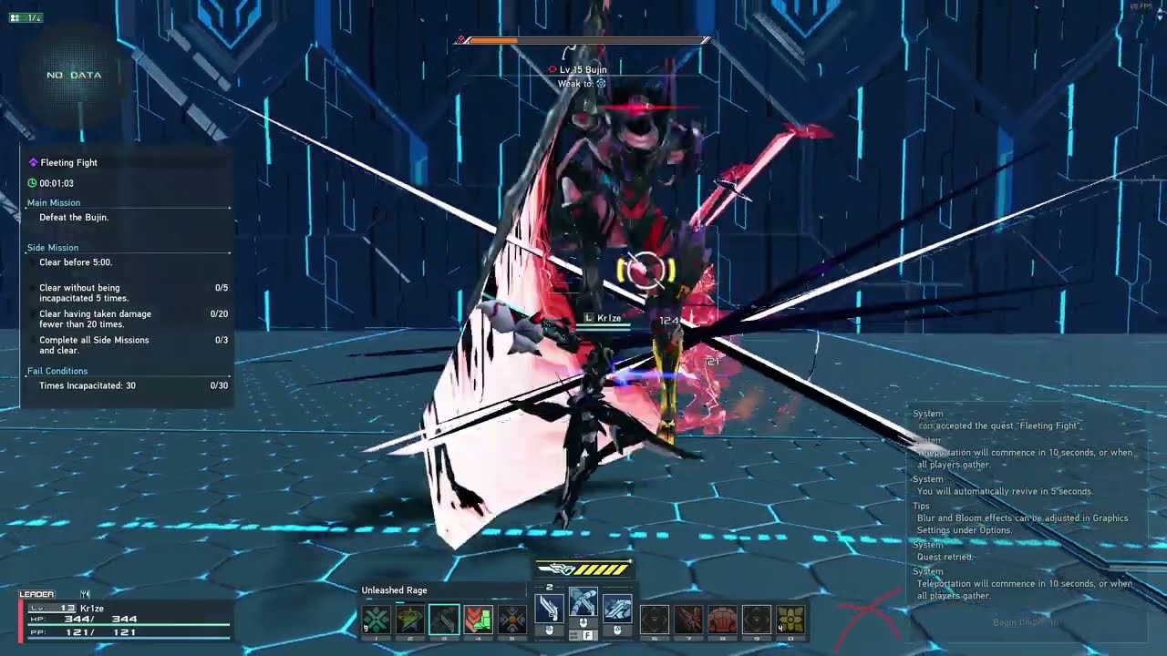 PSO2 NGS - One Button Slayer vs Bujin (Lv. 13 no damage solo, unitless)