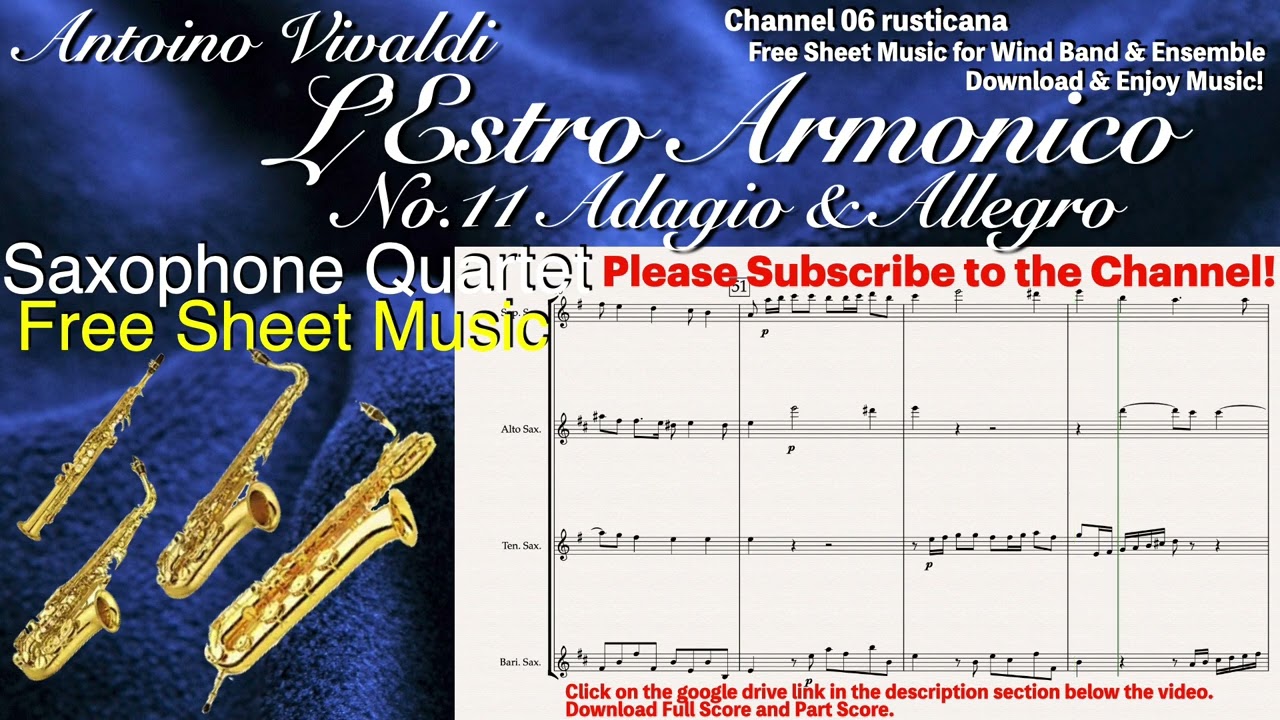 Vivaldi:L'Estro Armonico No.11 Adagio & Allegro Saxophone Quartet Free Sheet Music Download