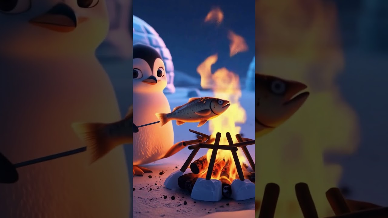 Penguin Chef Tries To Grill Fish In The Snow