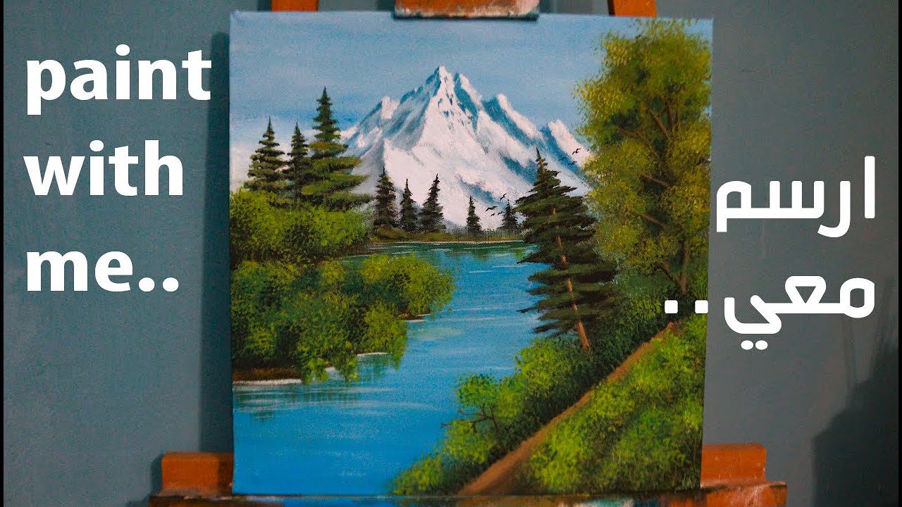رسم لوحة منظر طبيعي بالوان الاكريليك | Landscape Painting | Canvas | Acrylic drawing for beginners