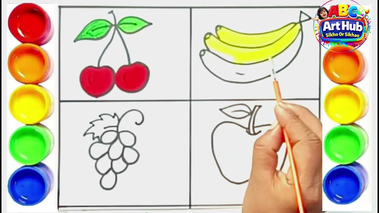 Easy Fruit 🍎Drawing For Kids || with Rayms ||#abcarthubsikhoorsikhao#fruitart #learncolors 