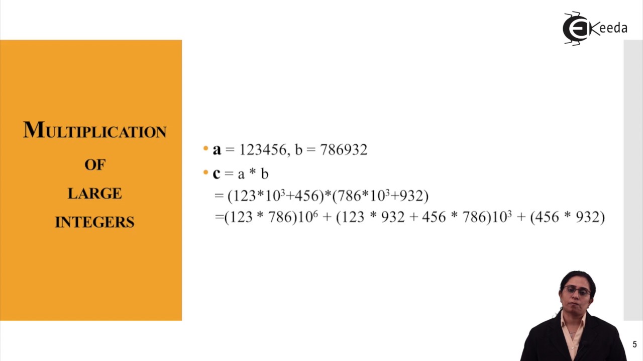 Large Integer Multiplication - Divide and Conquer - Analysis of Algorithm